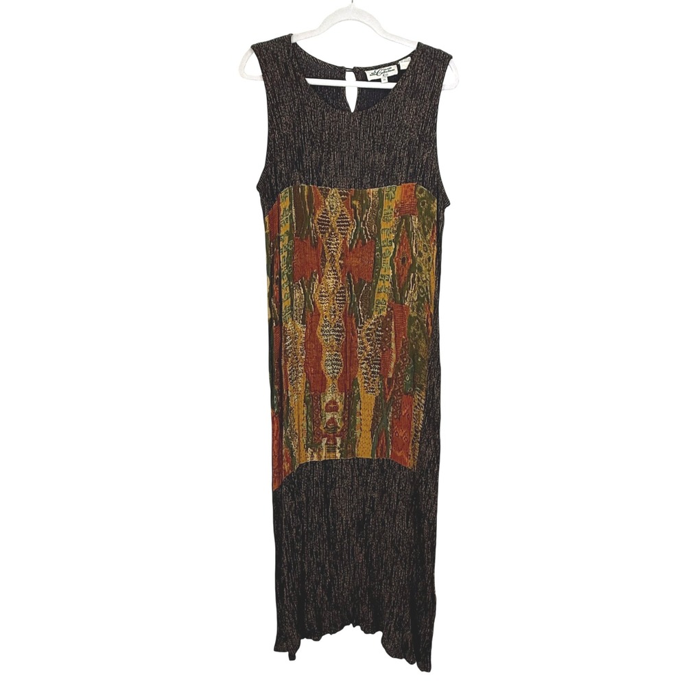 VTG Hilo Hattie Island Maxi Dress TRIBAL HAWAII Sleeveless Casual LARGE (VTG 1X)